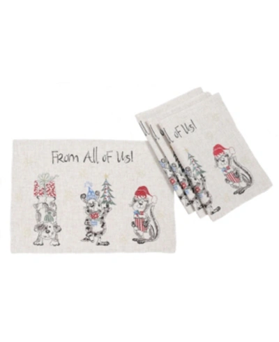 Manor Luxe Animal's Fun Holiday Party Embroidered Placemats 14" X 20", Set Of 4 In Off White