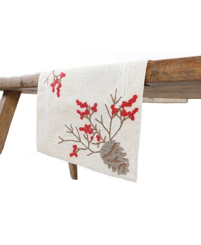 Manor Luxe Christmas Pine Cone Crewel Embroidered Table Runner In Linen