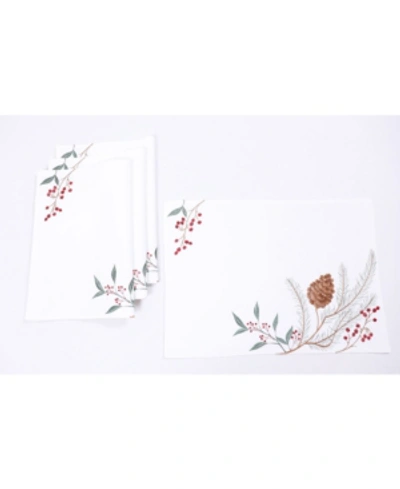 Manor Luxe Pinecone And Berry Embroidered Christmas Placemats, Set Of 4 In White
