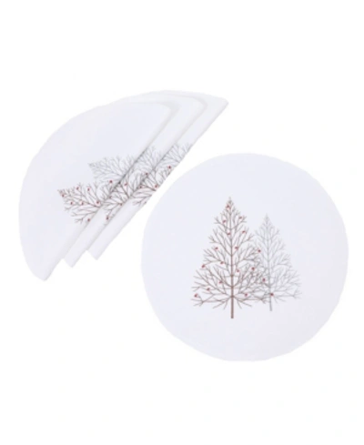 Manor Luxe Festive Trees Embroidered Christmas Placemats 16" Round, Set Of 4 In White