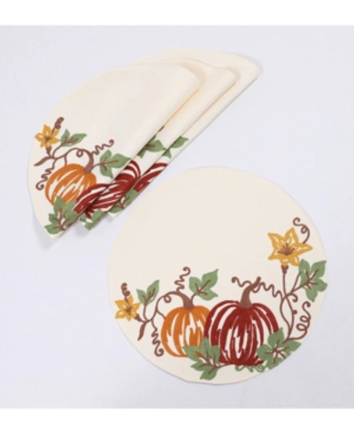 Manor Luxe Happy Fall Pumpkins Crewel Embroidered Placemats, Set Of 4 In Cream