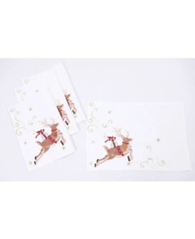 Manor Luxe Reindeer With Gifts Embroidered Christmas Placemats 14" X 20", Set Of 4 In White