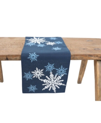 Manor Luxe Magical Snowflakes Crewel Embroidered Christmas Table Runner In Dark Blue