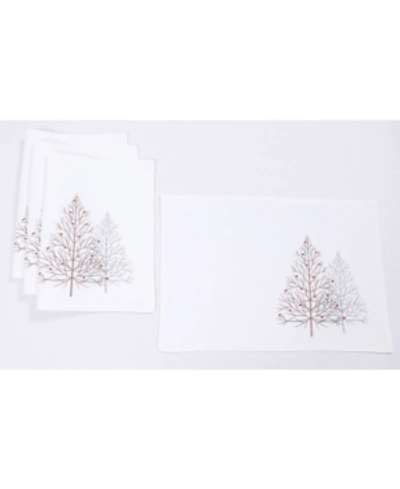 Manor Luxe Festive Trees Embroidered Christmas Placemats 14" X 20", Set Of 4 In White