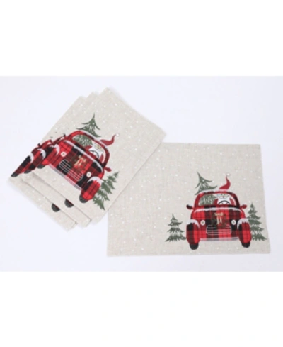 Manor Luxe Santa Claus Riding On Car Christmas Placemats 14" X 20", Set Of 4 In Linen