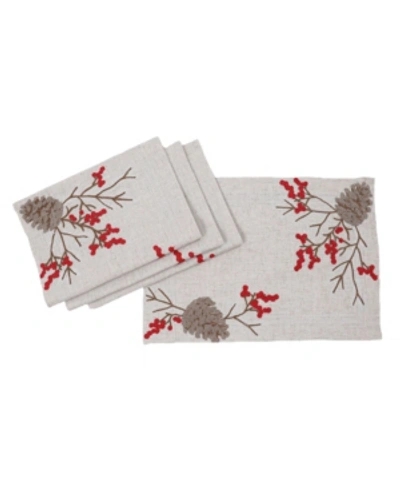 Manor Luxe Christmas Pine Cone Crewel Embroidered Placemats, Set Of 4 In Linen