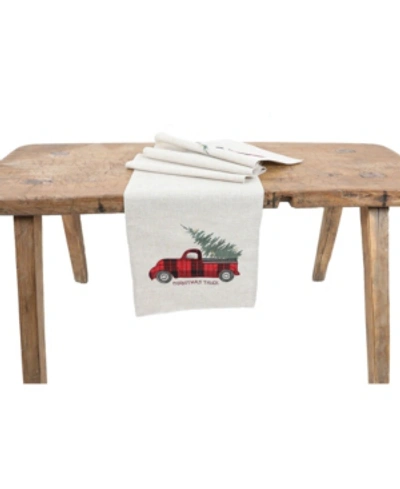 Manor Luxe Vintage Tartan Truck With Christmas Tree Table Runner In Linen