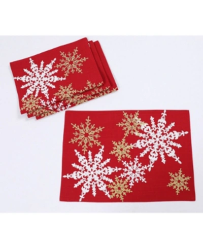 Manor Luxe Magical Snowflakes Crewel Embroidered Christmas Placemats 14" X 20", Set Of 4 In Red