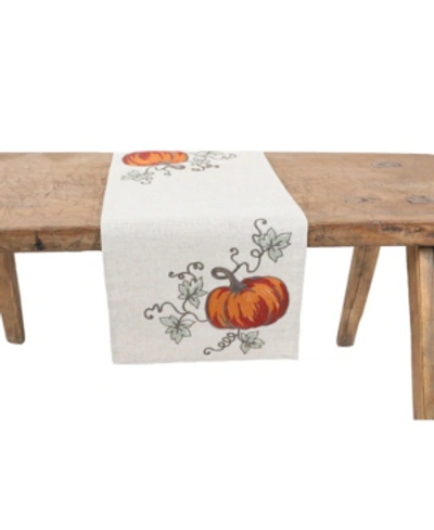Manor Luxe Rustic Pumpkin Crewel Embroidered Fall Table Runner In Linen