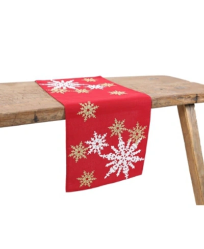 Manor Luxe Magical Snowflakes Crewel Embroidered Christmas Table Runner In Red