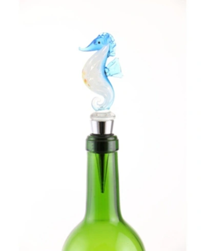 Three Star Seahorse Bottle Stopper In Blue