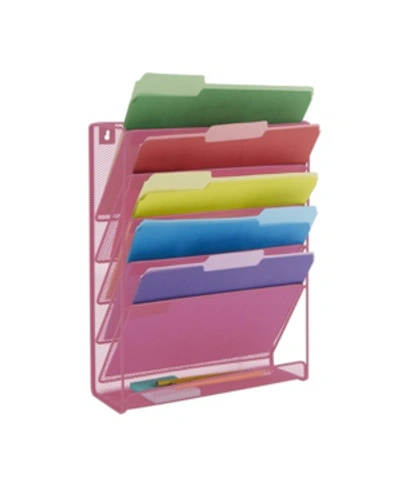 Mind Reader 6 Pocket Desk Organizer, Wall Mounted Magazine Rack In Pink