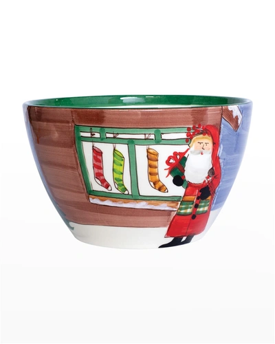 Vietri Old St. Nick Large Deep Bowl - Santa With Stockings In Multi