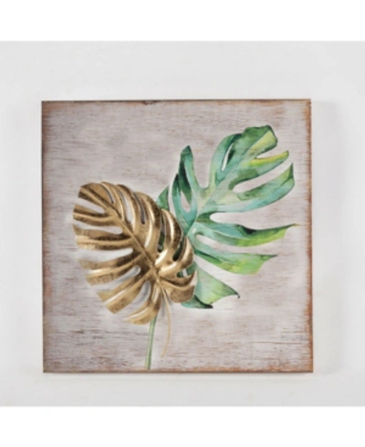 Luxen Home 2 Piece Wood And Metal Tropical Leaf Wall Plaque In Gold