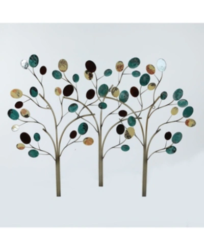 Luxen Home Triple Connected Metal Trees Wall Decor In Jade