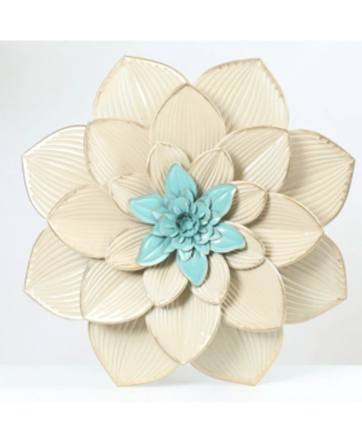 Luxen Home Gold And Teal Metal Flower Wall Decor In Cream
