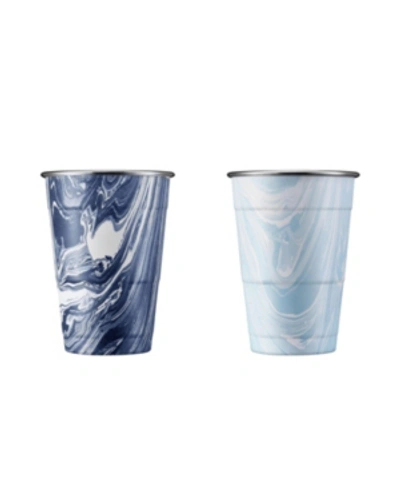 Thirstystone By Cambridge Navy And Light Blue Swirl 18 oz Party Cups - Set Of 2