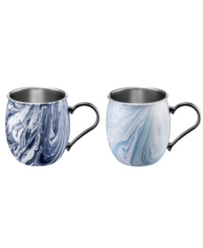 Thirstystone By Cambridge 20oz Navy And Light Blue Swirl Moscow Mule Mugs - Set Of 2