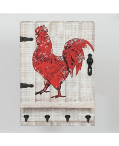 Luxen Home Metal Rooster Wood Wall Plaque With Four Key Hooks In Red