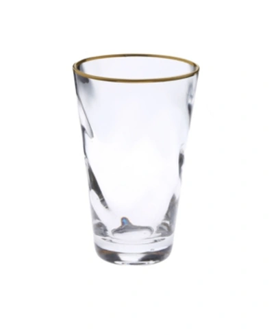 Classic Touch Set Of 6 Wavy Glass Water Tumblers With Gold-tone Rim In Clear
