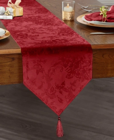 Elrene Poinsettia Elegance Jacquard Holiday Table Runner In Red