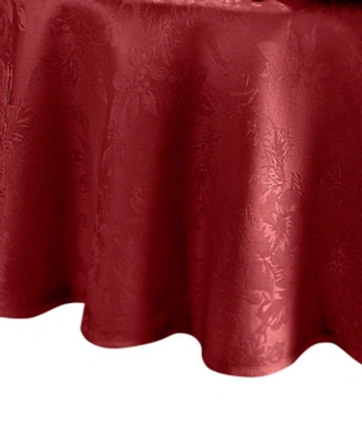 Elrene Poinsettia Elegance Jacquard Holiday Tablecloth In Red