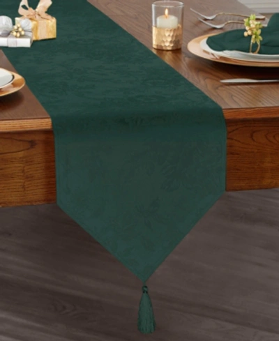 Elrene Poinsettia Elegance Jacquard Holiday Table Runner In Green