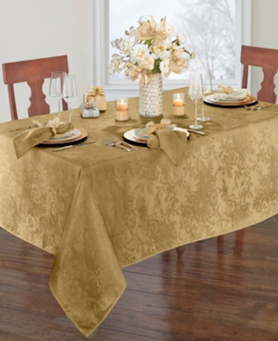Elrene Poinsettia Elegance Jacquard Holiday Tablecloth In Gold