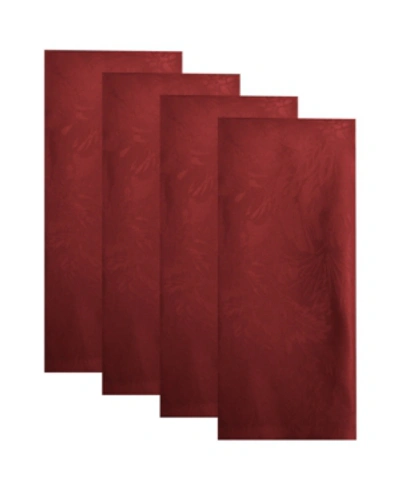 Elrene Poinsettia Elegance Jacquard Holiday Napkins, Set Of 4 In Red