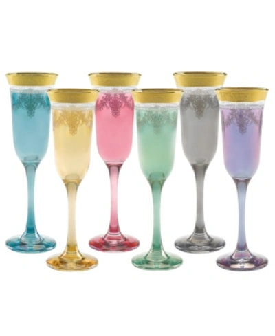 Lorren Home Trends Flutes With Gold Band - Set Of 6 In Multicolor