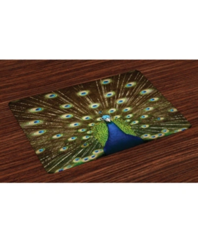 Ambesonne Peacock Place Mats, Set Of 4 In Navy