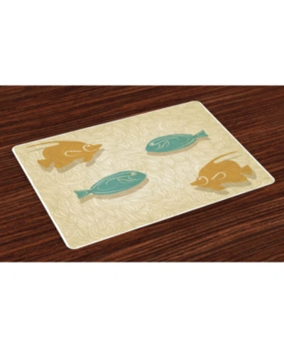 Ambesonne Fish And Wave Place Mats, Set Of 4 In Sand