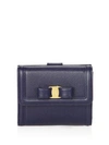 Ferragamo Gancino Clip French Continental Leather Vara Bow Wallet In Navy