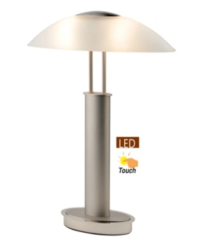 Artiva Usa 2 Tone Satin Nickel Led Touch Table Lamp With Oval Canoe And Frosted Glass Shade In Silver