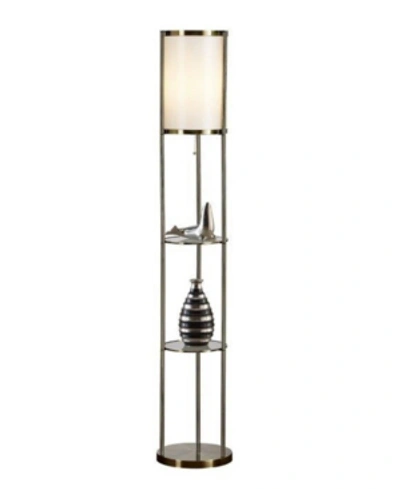 Artiva Usa Exeter 63" Floor Lamp With Durable Glass Shelf And Silk Shade In Bronze