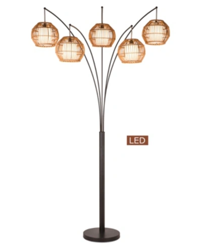 Artiva Usa Bali 88" Led Arched Floor Lamp Handcrafted Rattan Shade, Bronze With Dimmer In Silver