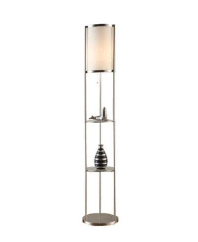 Artiva Usa Exeter Modern 63" Brushed Steel Floor Lamp With Glass Shelf In Silver