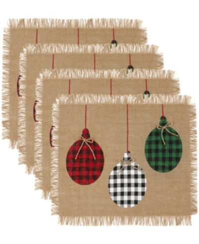 Elrene Farmhouse Living Holiday Rustic Ornaments Burlap Placemat, Set Of 4, 13" X 19" In Natural