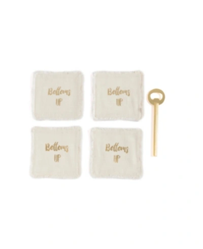 Shiraleah "bottoms Up" Coasters And Bottle Opener Gift Set In Ivory