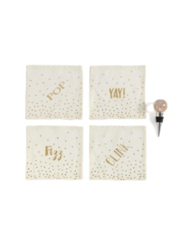 Shiraleah "pop Fizz Clink /yay" Cocktail Napkins And Bottle Stopper Gift Set In Ivory