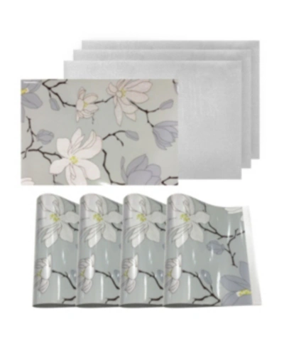 Dainty Home Reversible Metallic Place Mats Non-slip Magnolia Floral Dining Table Placemats - Set Of 4 In Blue