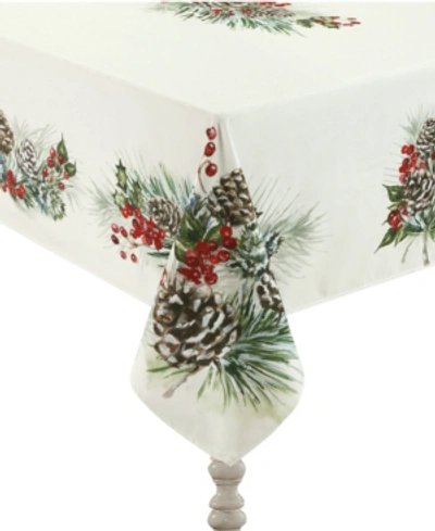 Laural Home Winter Garland Tablecloth -70"x 84" In Green And Red With White Background