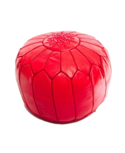 Beldinest Moroccan Leather Pouf Handmade Round Ottoman In Red