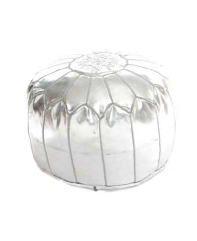 Beldinest Moroccan Faux Leather Pouf Round Ottoman In Silver