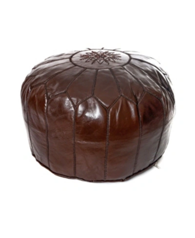 Beldinest Moroccan Leather Pouf Handmade Round Ottoman In Chocolate