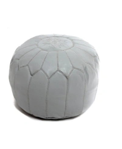 Beldinest Moroccan Leather Pouf Handmade Round Ottoman In Gray