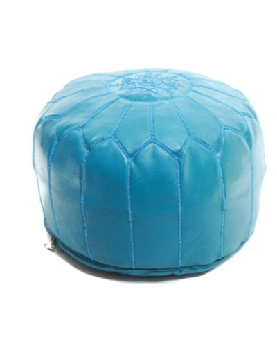 Beldinest Moroccan Leather Pouf Handmade Round Ottoman In Turquoise