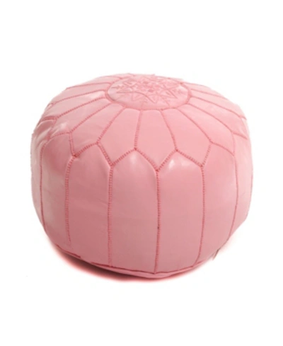 Beldinest Moroccan Leather Pouf Handmade Round Ottoman In Pink