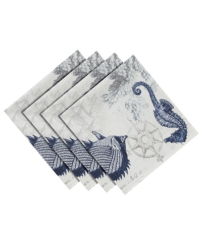 Laural Home Seaside Postcard Napkin - Set Of 4 In Tan And Blue