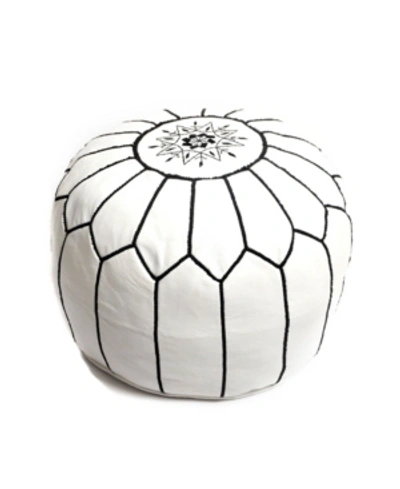 Beldinest Moroccan Leather Pouf Round Ottoman In White Blac